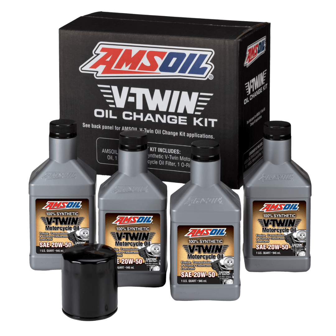 Amsoil Kit de Cambio de Aceite Sintético AMSOIL 20W-50 para V-Twin - 4 Cuartos con Filtro Negro 1 Paquete