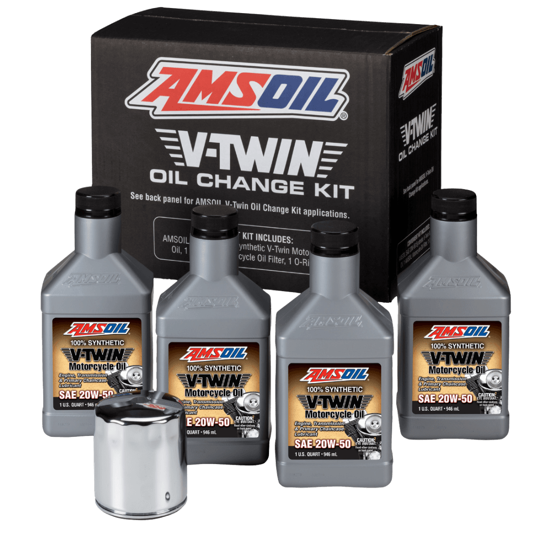 Amsoil Kit de Cambio de Aceite Sintético AMSOIL 20W-50 V-Twin - 4 Cuartos con Filtro Cromado 1 Paquete