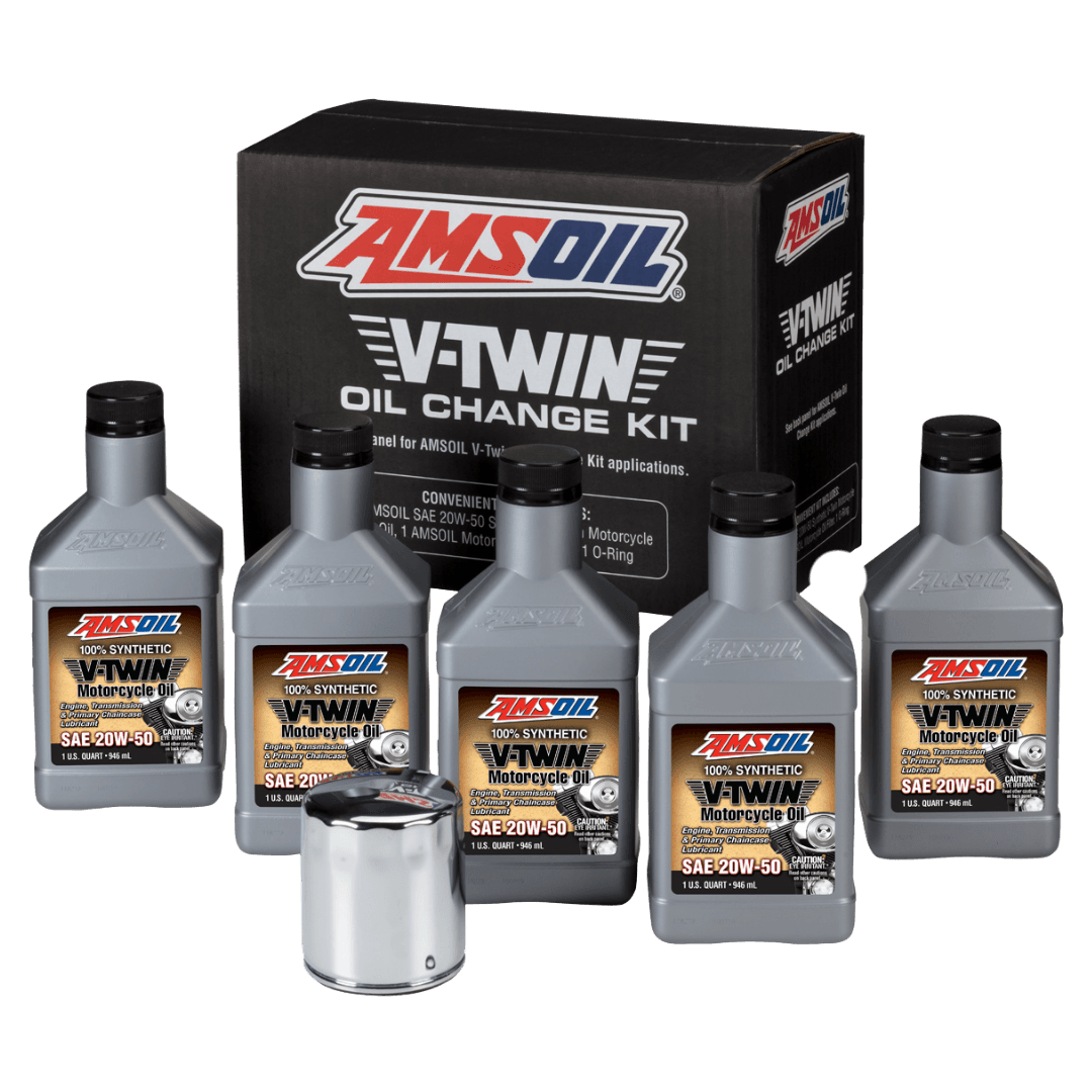 Amsoil Kit de Cambio de Aceite Sintético AMSOIL 20W-50 V-Twin - 5 Cuartos con Filtro Cromado 1 Paquete